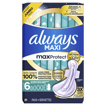 Always Maxi Max Protect Overnight Pads with Wings - Ultimate Heavy Size 6