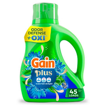 Gain Plus Liquid Laundry Detergent with Oxi, 45 Loads - Waterfall Delight Scent