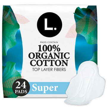 L. Ultra Thin Pads for Women, Organic Cotton Top Layer, Super Absorbency, Menstrual Pads with Wings, 24 CT