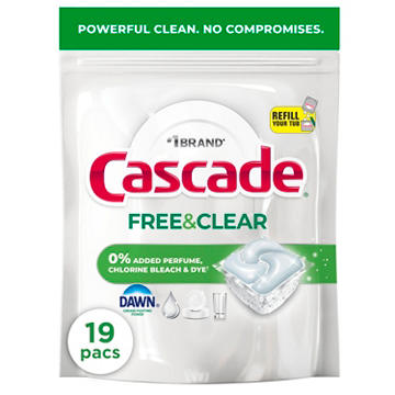 Cascade Action Packs Free & Clear Dishwasher Pods - Unscented