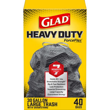 Glad ForceFlex Heavy Duty Large Drawstring Trash Bags, Hold 80+ Pounds, 30 Gallon, 40 Count