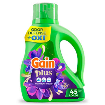 Gain Plus Liquid Laundry Detergent with Oxi, 45 Loads - Moonlight Breeze Scent