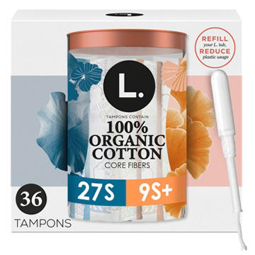 L. Tampons, Made with Organic Cotton, Super/Super Plus Absorbency, Multipack, Made Without Synthetic Pesticides, Rayon or Fragrances, 36 CT