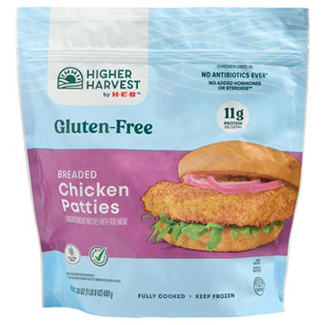 Higher Harvest by H-E-B Frozen Gluten Free Chicken Breast Patties