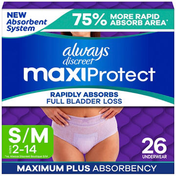 Always Discreet MaxiProtect Maximum Plus Absorbency Incontinence Underwear - S/M