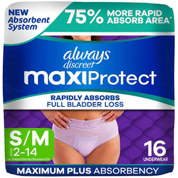 Always Discreet MaxiProtect Maximum Plus Absorbency Incontinence Underwear - S/M