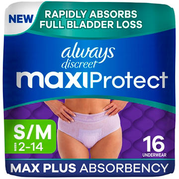 Always Discreet MaxiProtect, Maximum Plus Incontinence Underwear for Women, S/M