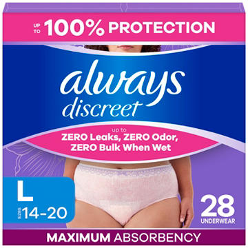 Always Discreet, Reimagined Adult Diapers for Women, Maximum Incontinence and Postpartum Underwear L, 28 CT