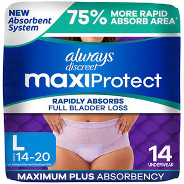 Always Discreet MaxiProtect Maximum Plus Absorbency Incontinence Underwear - L