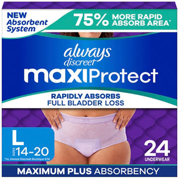 Always Discreet MaxiProtect Maximum Plus Absorbency Incontinence Underwear - L
