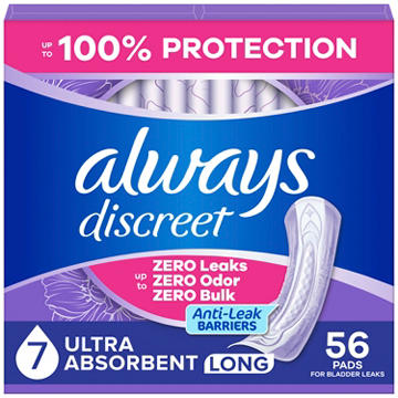 Always Discreet Adult Incontinence Pads for Women, Ultra Absorbency, Long Length, Postpartum Pads
