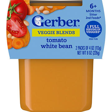 Gerber Veggie Blends 2nd Baby Foods - Tomato White Bean, 4 oz Tubs