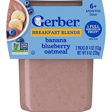 Gerber Breakfast Blends - Banana Blueberry Oatmeal, 4 oz Tubs