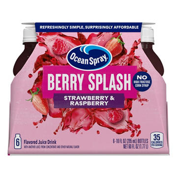 Ocean Spray Berry Splash Strawberry & Raspberry Juice 6 pk Bottles