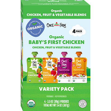 Once Upon a Farm Organic Babys First Chicken, Fruit & Veggie Blends - Variety Pack, 3.5 oz Pouch