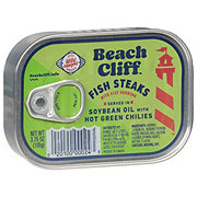 Beach Cliff Fish Steaks in Soybean Oil with Hot Green Chilies