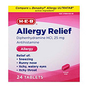 H-E-B Allergy Relief Diphenhydramine Antihistamine Tablets – 25 mg
