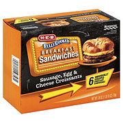 H-E-B Fully Cooked Frozen Breakfast Croissants - Sausage, Egg & Cheese