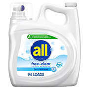 all Liquid Laundry Detergent Free Clear 94 Loads