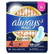 Always Maxi Pads Overnight Absorbency Unscented with Wings Size 4