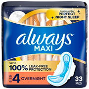 Always Maxi Pads Overnight Absorbency Unscented with Wings Size 4