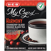 H-E-B My Cup of Harmony Cranberry Blood Orange Black Tea, Pyramid Tea Bags