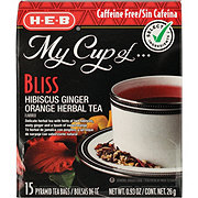 H-E-B My Cup of Bliss Hibiscus Ginger Orange Caffeine Free Herbal Tea, Pyramid Tea Bags