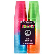 Party Essentials 50 Brights Plastic Tall Tumblers - Assorted Neon Colors