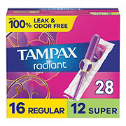 Tampax Radiant Tampons Duo Pack, Regular/Super Absorbency, Unscented