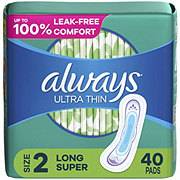 Always Ultra Thin Pads Long Absorbency Unscented without Wings Size 2