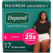 Depend Fresh Protection Adult Incontinence Maximum Underwear - Large