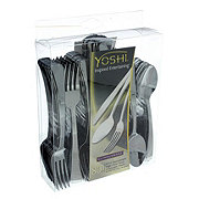 Yoshi Plastic Knives, Forks & Spoons Combo Set - Glossy Silver