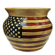 Blue Orange Pottery USA Flag Americana Clay Planter