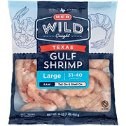 H-E-B Wild Caught Frozen Shell-On Tail-On Large Texas Gulf Raw Shrimp, 31 - 40 ct/lb