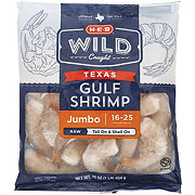 H-E-B Wild Caught Shell-On Tail-On Jumbo Texas Gulf Raw Frozen Shrimp, 16 - 25 ct/lb