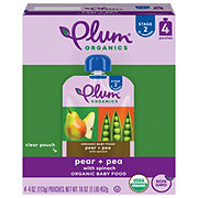 Plum Organics Baby Food Pouches - Pear Spinach & Pea