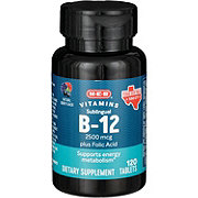 H-E-B Vitamins Sublingual B-12 plus Folic Acid Tablets - 2,500 mcg
