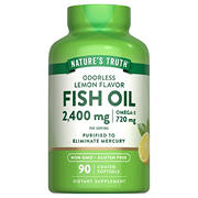 Nature's Truth Odorless Lemon Flavor Fish Oil Omega-3 2400 mg Softgels