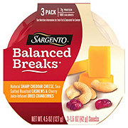SARGENTO Balanced Breaks Snack Packs - Sharp Cheddar, Sea Salt Roasted Cashews & Cherry Juice-Infused Dried Cranberries