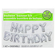 Unique Silver Happy Birthday Balloon Banner Kit