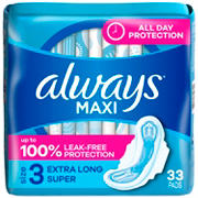 Always Maxi Daytime Pads with Wings, Extra Long Super, Unscented Size 3