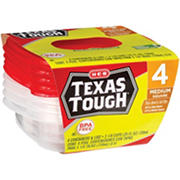 H-E-B Texas Tough Medium Square Food Storage Containers & Lids, 4 pk