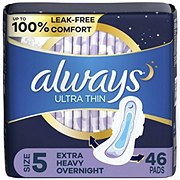 Always Ultra Thin Overnight Pads with Wings, Extra Heavy Overnight, Unscented Size 5
