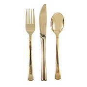 unique Plastic Knives, Forks & Spoons Combo Set - Glitter Gold