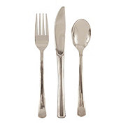 unique Plastic Knives, Forks & Spoons Combo Set - Glitter Silver