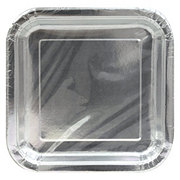 unique Square Party Paper Plates - Silver Foil, 8 Ct