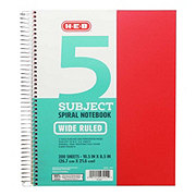 H-E-B 5 Subject Wide Ruled Poly Spiral Notebook - Red
