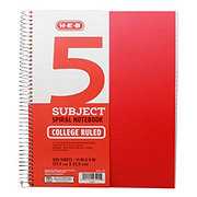 H-E-B 5 Subject College Ruled Poly Notebook – Red
