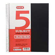 H-E-B 5 Subject College Ruled Poly Spiral Notebook - Black
