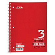 H-E-B 3 Subject Wide Ruled Spiral Notebook - Red